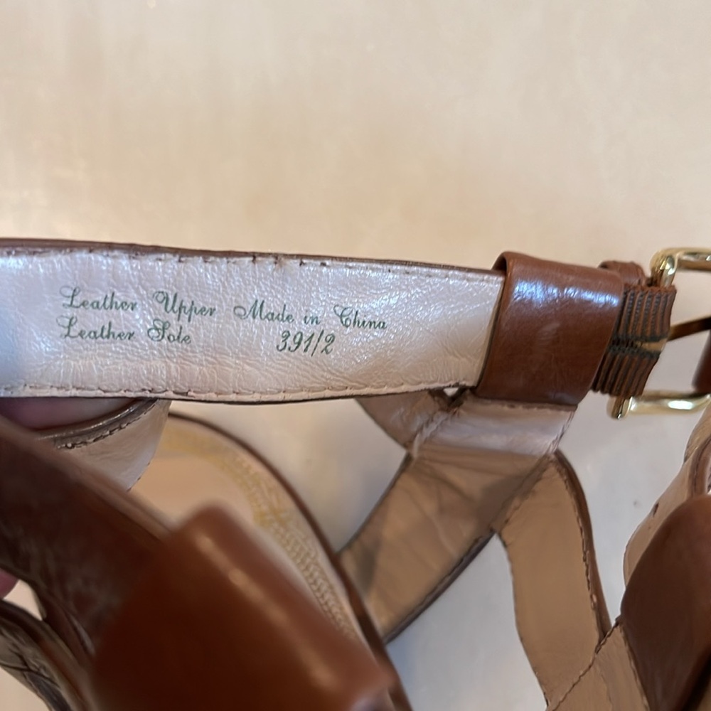 Ellie Tahari Brown Leather Peep Toe Sandals High Heels 9 1/2 - Picture 12 of 12